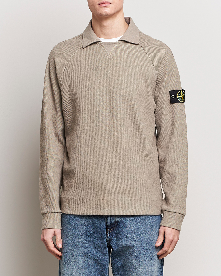 Mies | Puserot | Stone Island | Cotton Nylon Ribbed Fleece Poloshirt Dove Grey