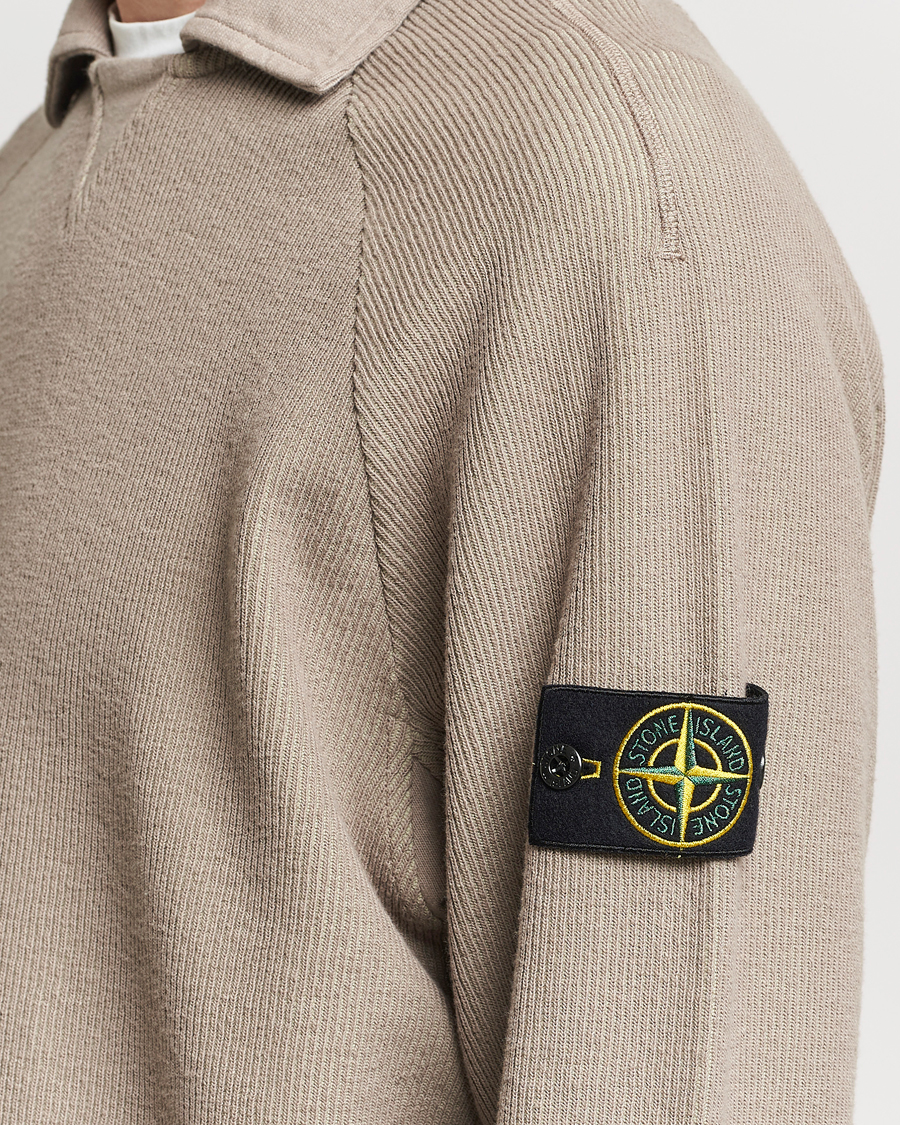 Mies | Puserot | Stone Island | Cotton Nylon Ribbed Fleece Poloshirt Dove Grey