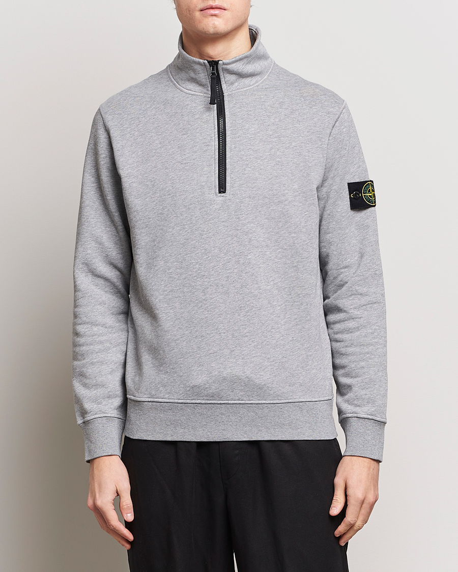 Mies | Puserot | Stone Island | Garment Dyed Cotton Half Zip Melange Grey