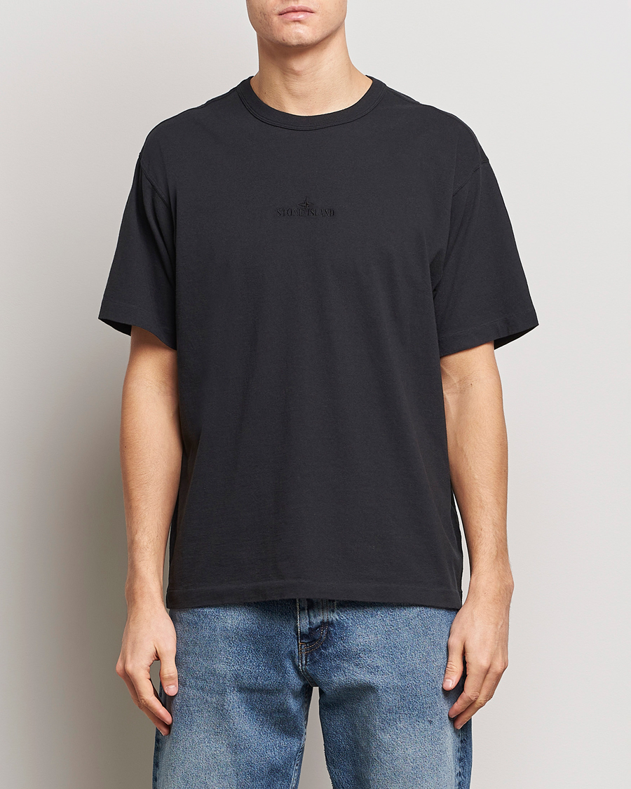 Mies | T-paidat | Stone Island | Organic Cotton Fissato Effect Center Logo T-Shirt Black