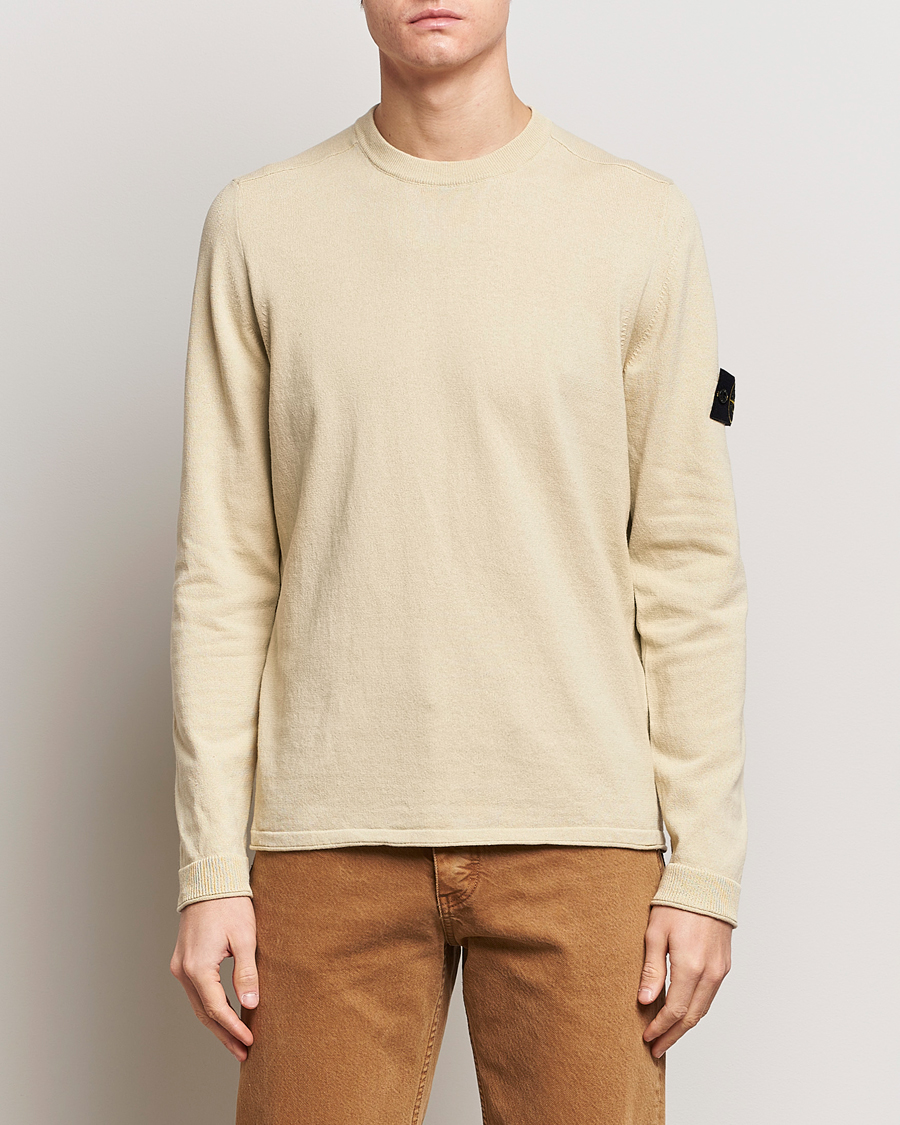 Mies | Puserot | Stone Island | Raw Hand Organic Cotton Crew Neck Natural Beige