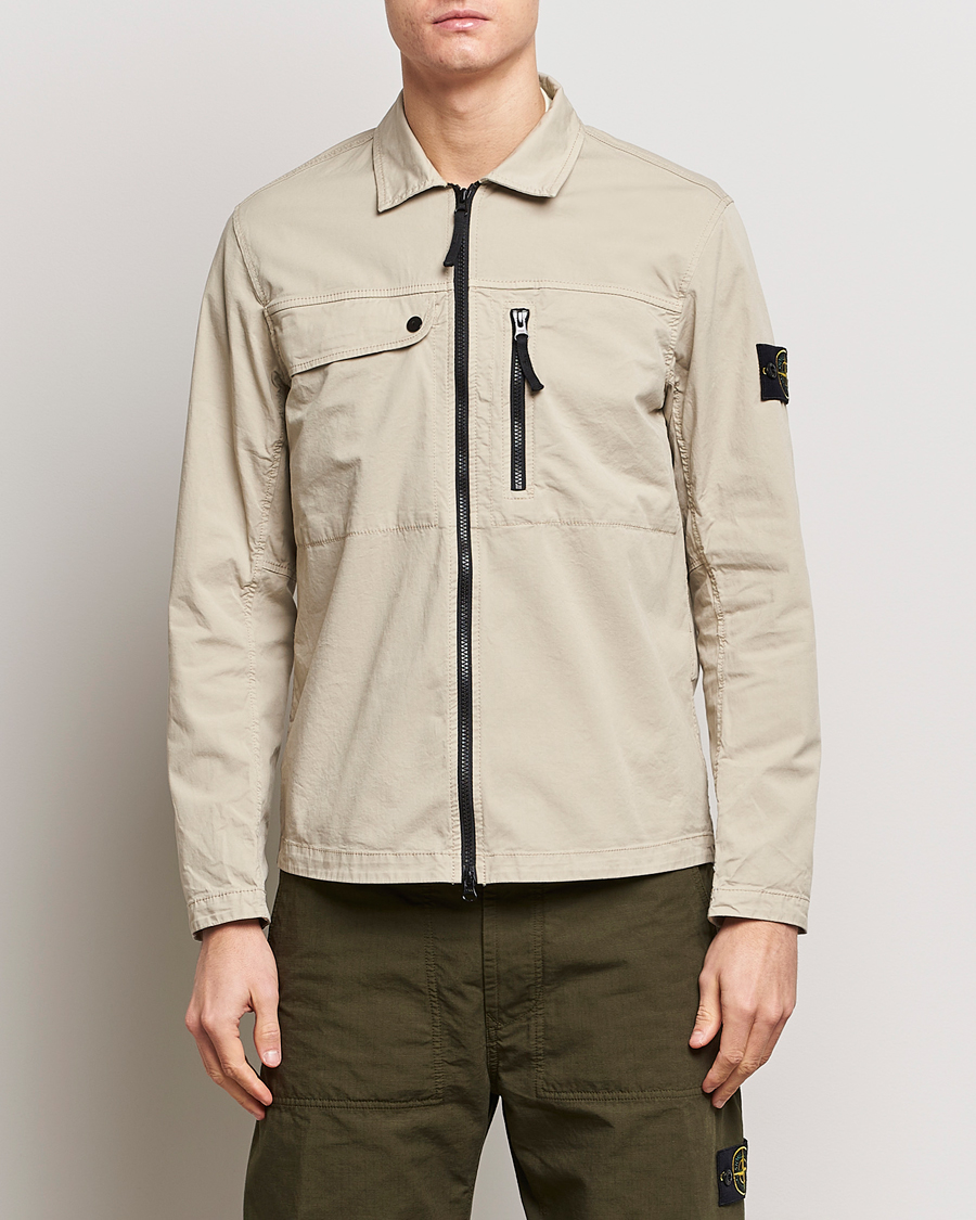 Mies | Kauluspaidat | Stone Island | Cotton Twill Stretch Zip Overshirt Sand