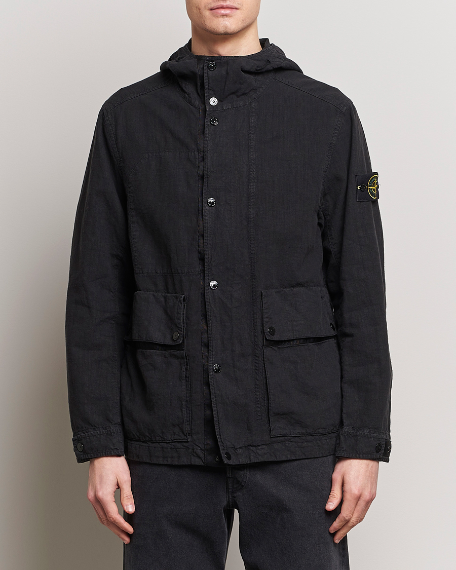 Mies |  | Stone Island | Linen Nylon Hooded Jacket Black
