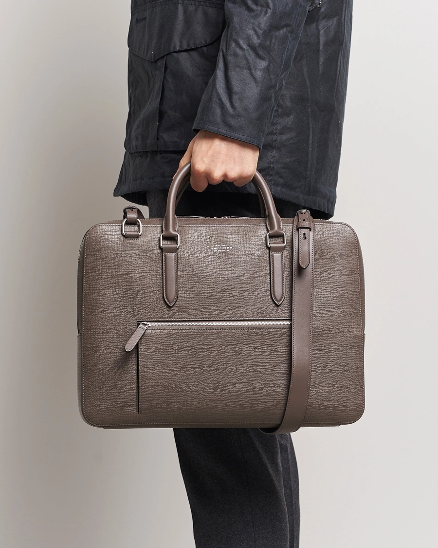 Mies | Salkut | Smythson | Ludlow Large Briefcase with Zip Front Dark Taupe