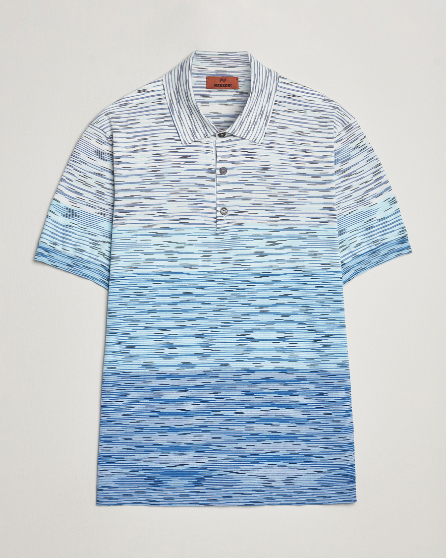 Mies | Pikeet | Missoni | Space Dyed Knitted Polo White/Blue
