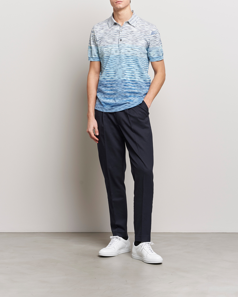 Mies | Pikeet | Missoni | Space Dyed Knitted Polo White/Blue