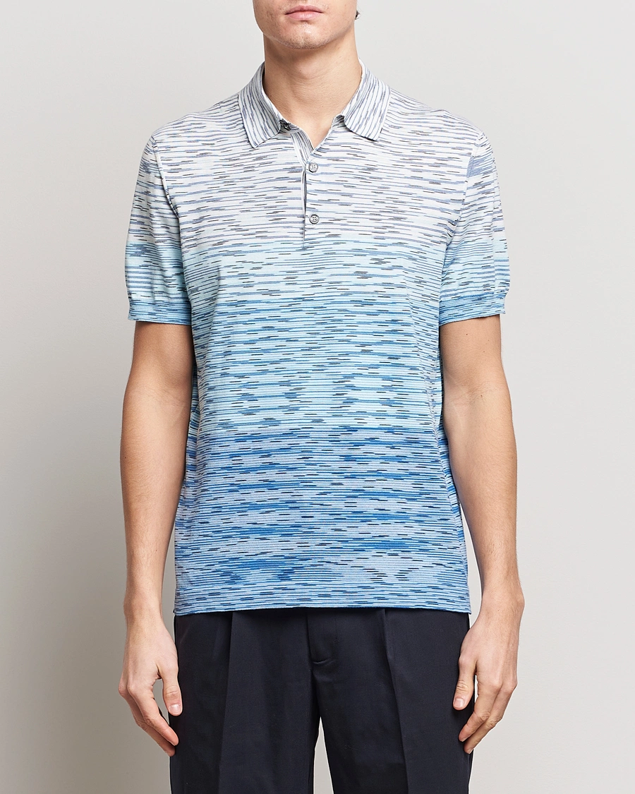 Mies | Pikeet | Missoni | Space Dyed Knitted Polo White/Blue