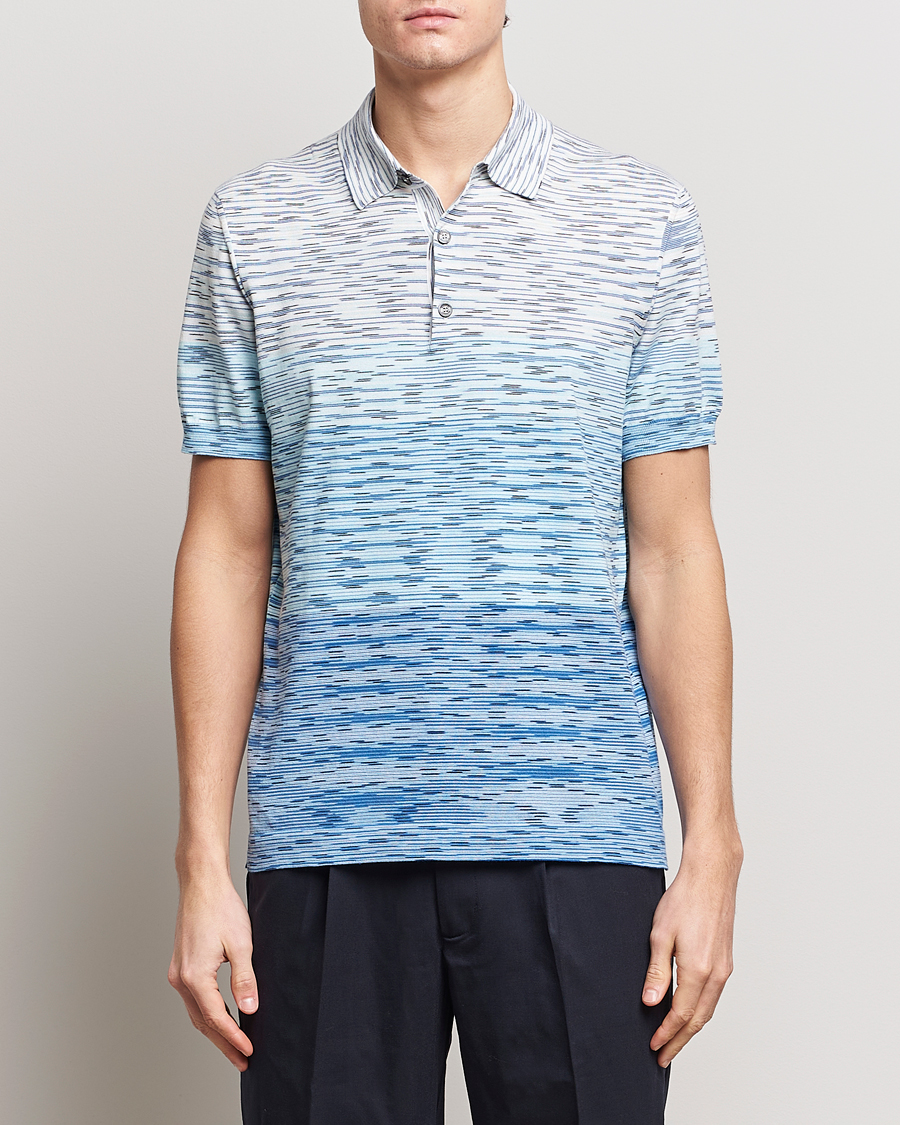 Mies | Pikeet | Missoni | Space Dyed Knitted Polo White/Blue