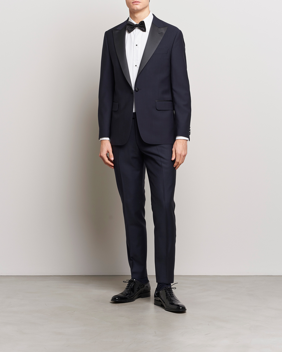 Mies | Housut | Oscar Jacobson | Denz Wool Tuxedo Trousers Navy