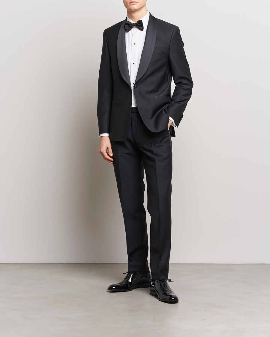 Mies | Housut | Oscar Jacobson | Denz Straight Wool Tuxedo Trousers Black