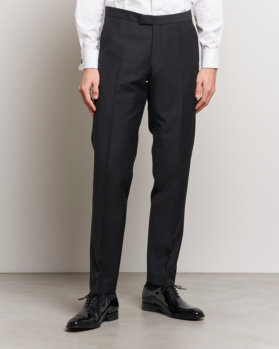 Mies | Smokkihousut | Oscar Jacobson | Denz Straight Wool Tuxedo Trousers Black