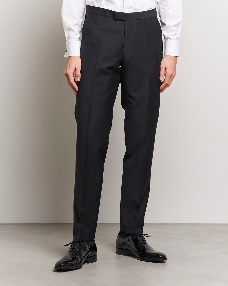 Mies | Housut | Oscar Jacobson | Denz Straight Wool Tuxedo Trousers Black