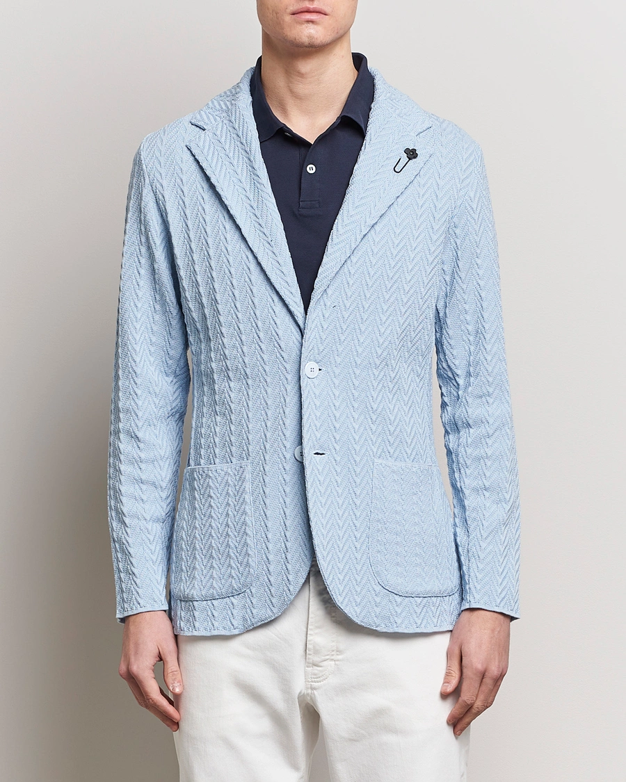 Mies | Pikkutakit | Lardini | Knitted Structure Cotton Blazer Light Blue