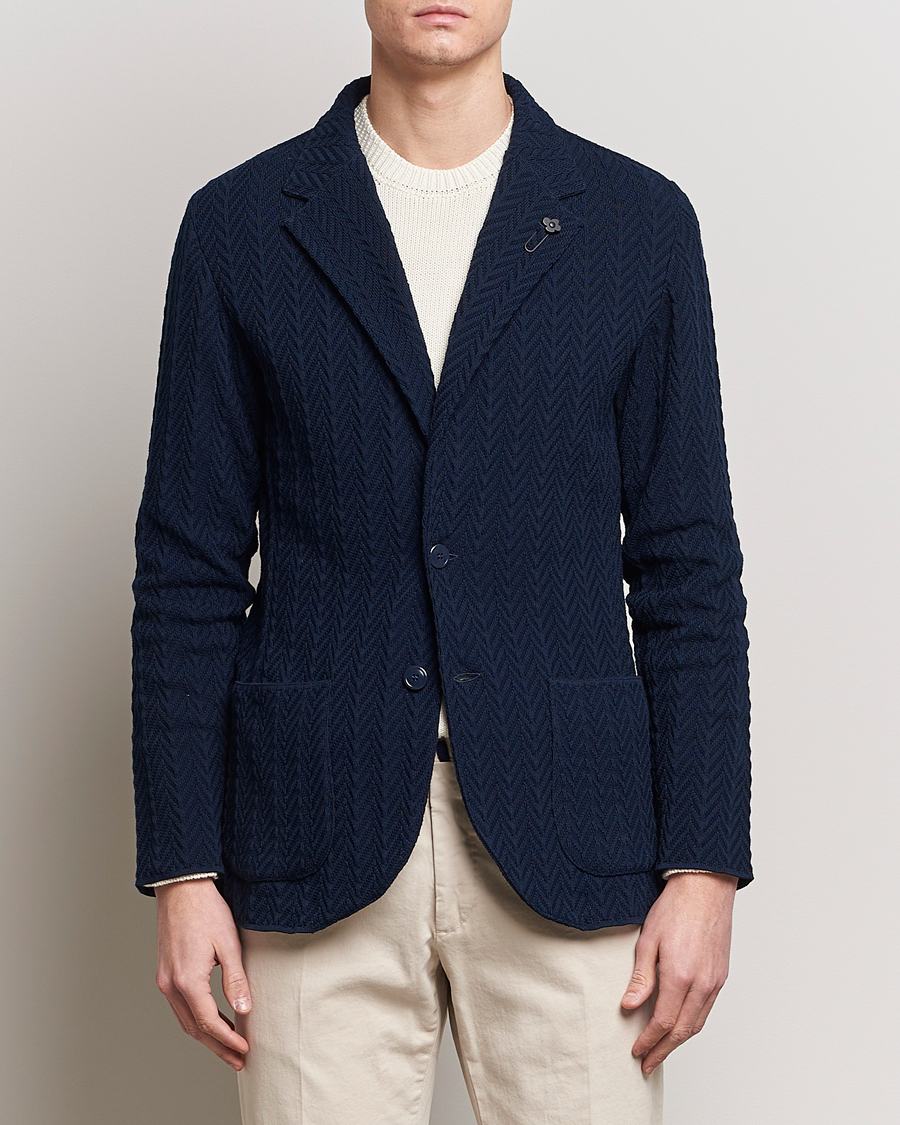 Mies | Pikkutakit | Lardini | Knitted Structure Cotton Blazer Navy