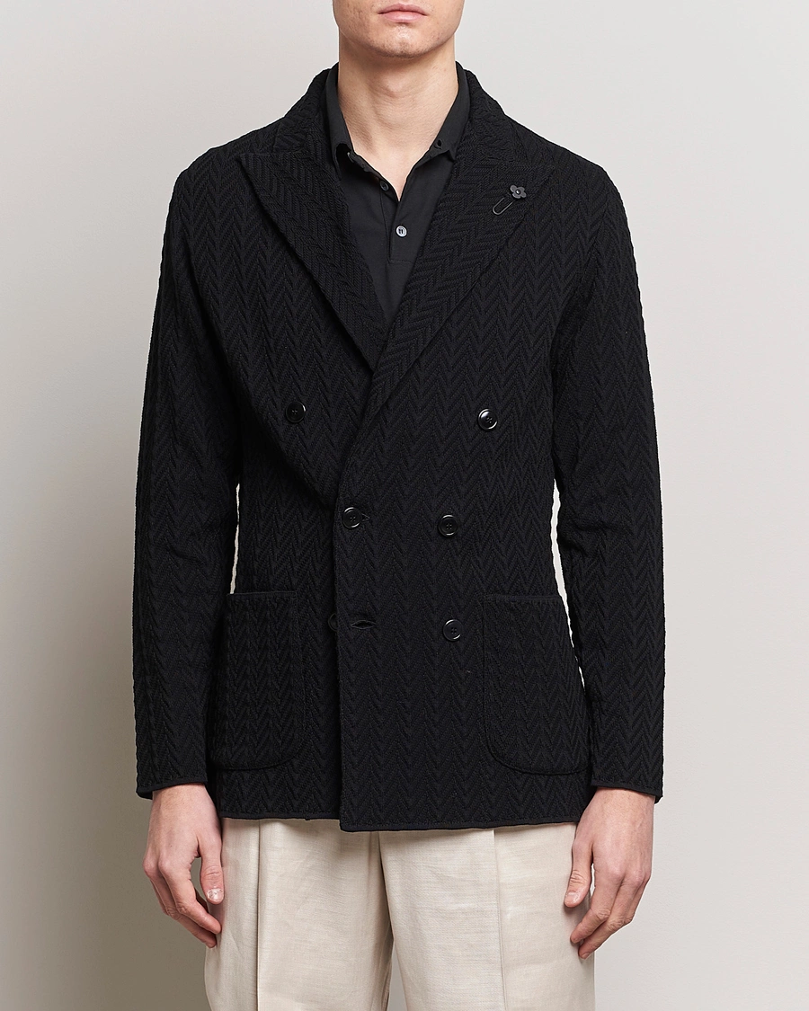 Mies |  | Lardini | Double Breasted Structured Knitted Blazer Black