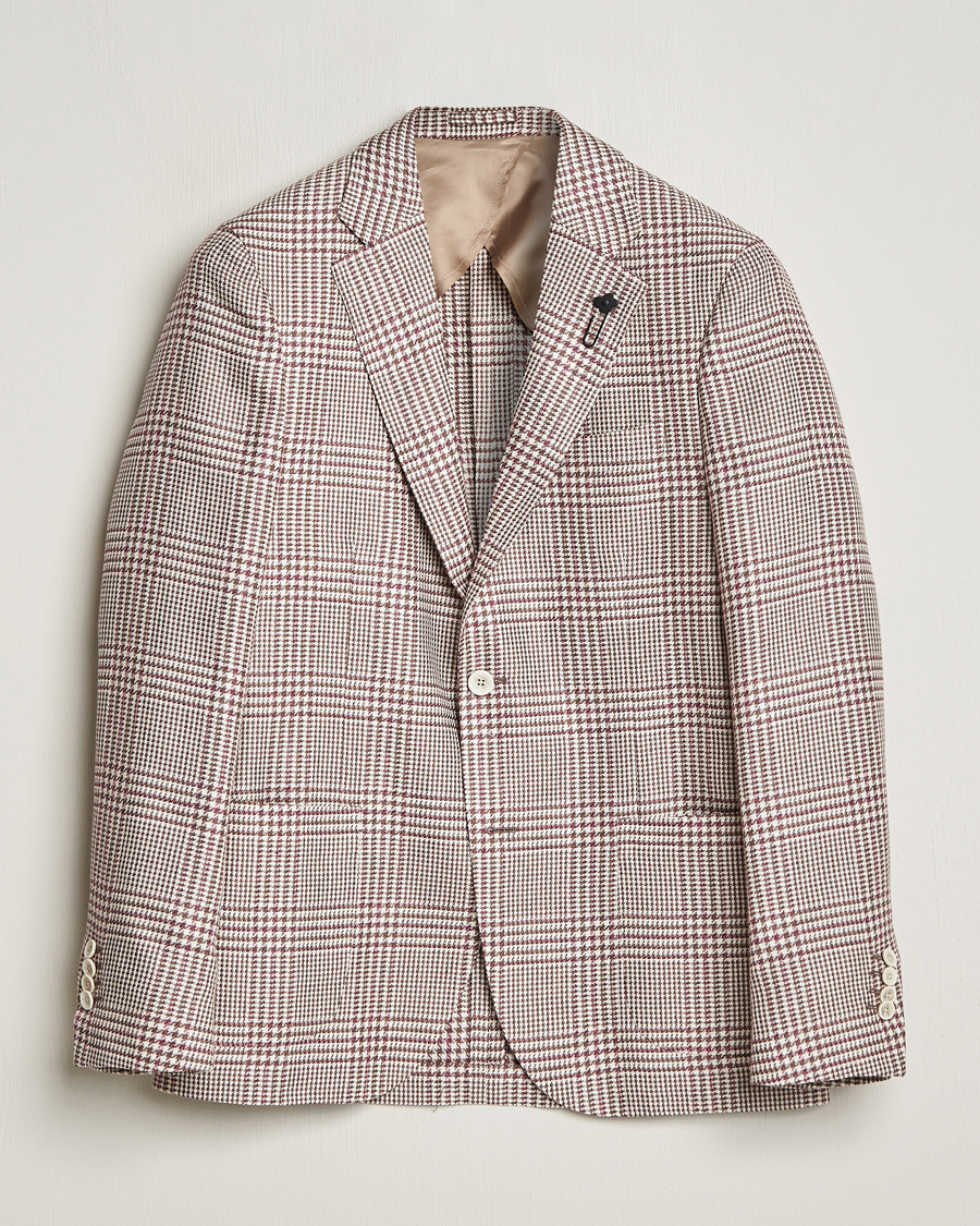 Mies | Pikkutakit | Lardini | Checked Cotton/Linen Patch Pocket Blazer Beige