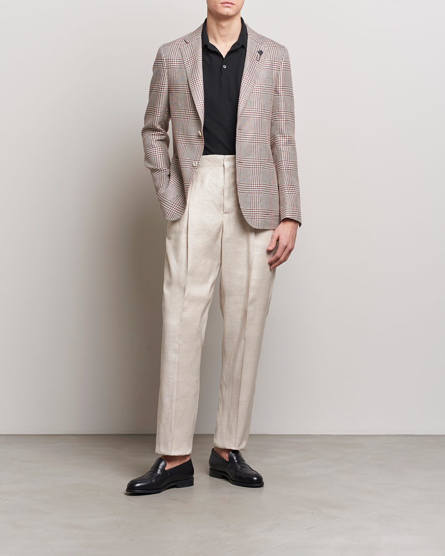 Mies | Pikkutakit | Lardini | Checked Cotton/Linen Patch Pocket Blazer Beige