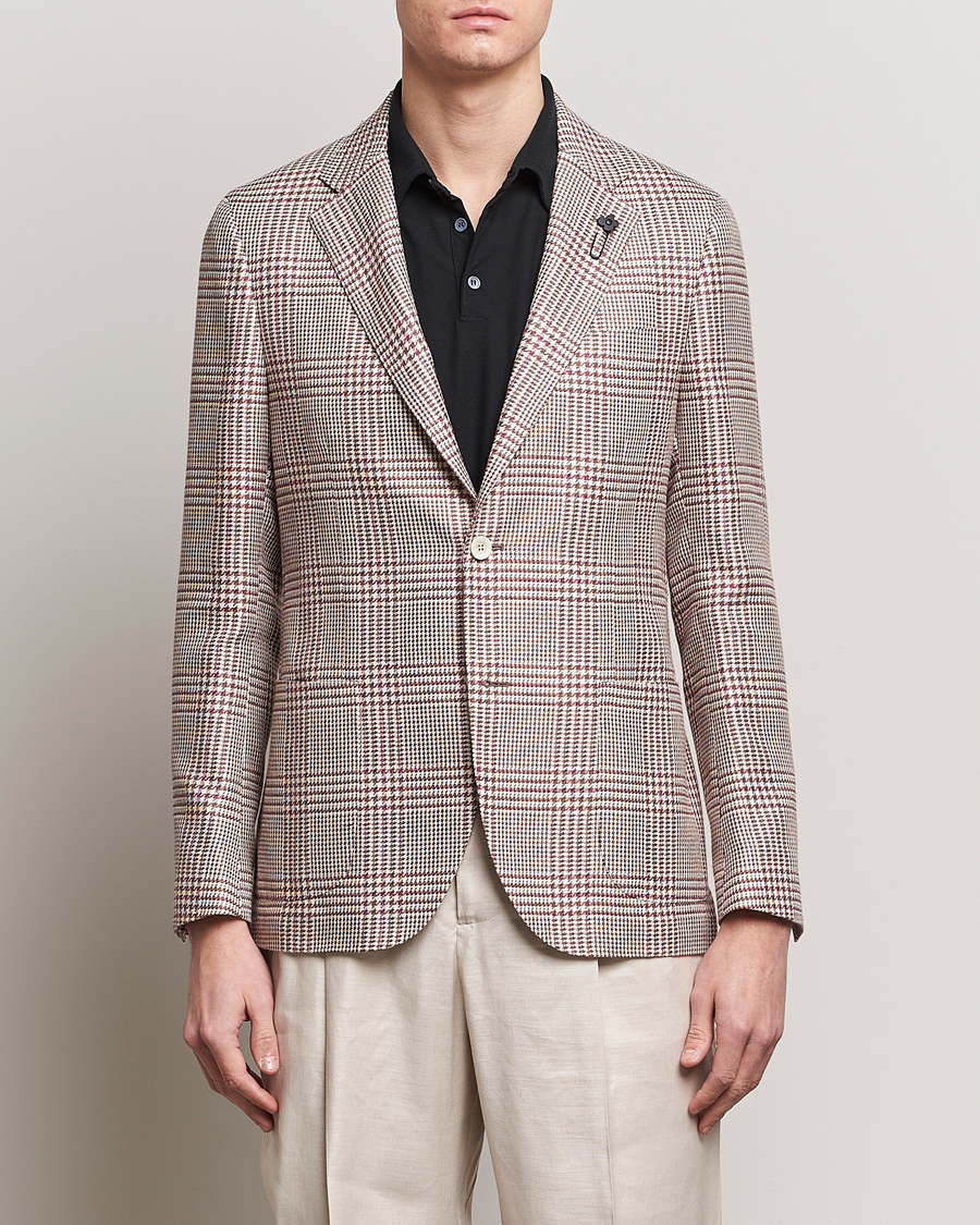 Mies | Formal Wear | Lardini | Checked Cotton/Linen Patch Pocket Blazer Beige