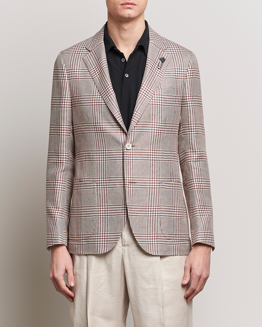 Mies | Pikkutakit | Lardini | Checked Cotton/Linen Patch Pocket Blazer Beige
