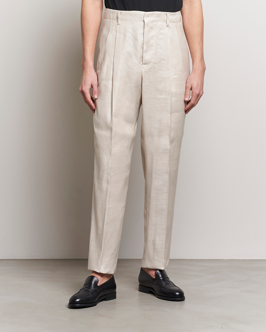 Mies |  | Lardini | Atos Pleated Linen Trousers Beige