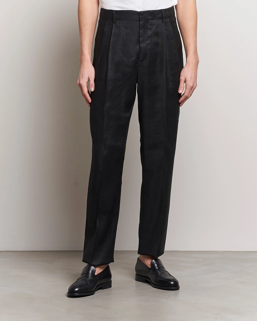 Mies |  | Lardini | Atos Pleated Linen Trousers Black