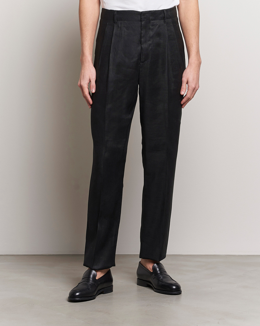 Mies | Housut | Lardini | Atos Pleated Linen Trousers Black
