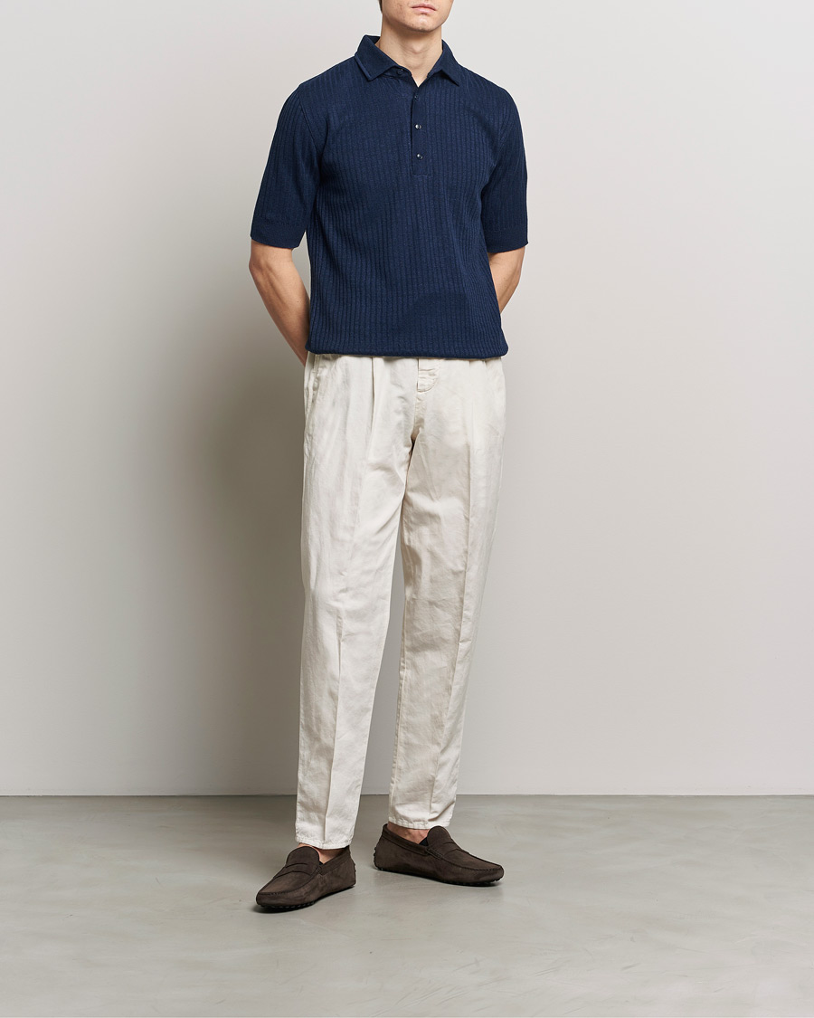 Mies | Pikeet | Lardini | Structured Linen/Cotton Polo Navy
