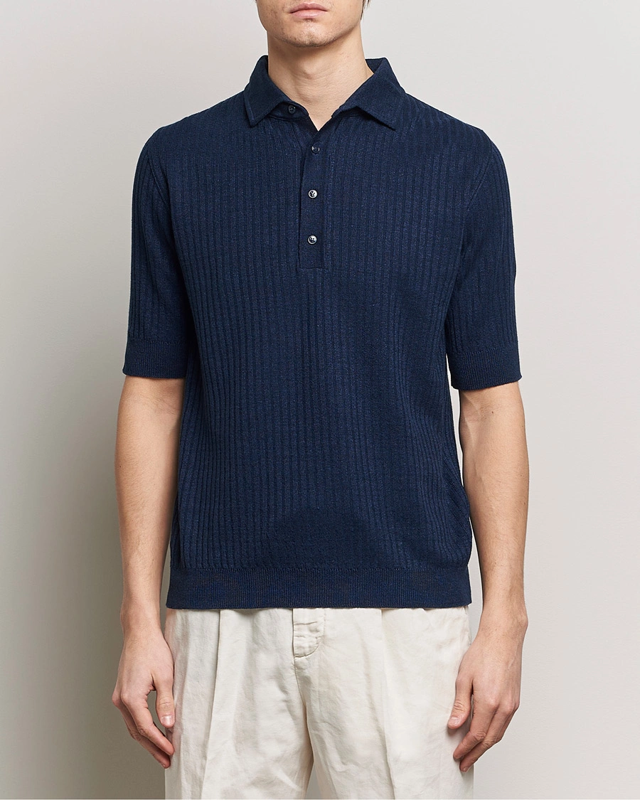 Mies |  | Lardini | Structured Linen/Cotton Polo Navy