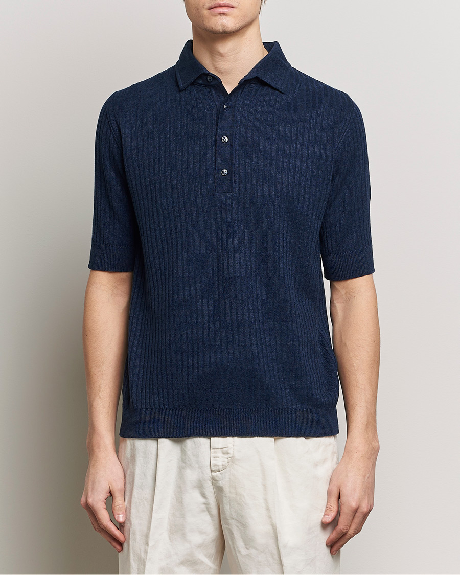 Mies | Pikeet | Lardini | Structured Linen/Cotton Polo Navy