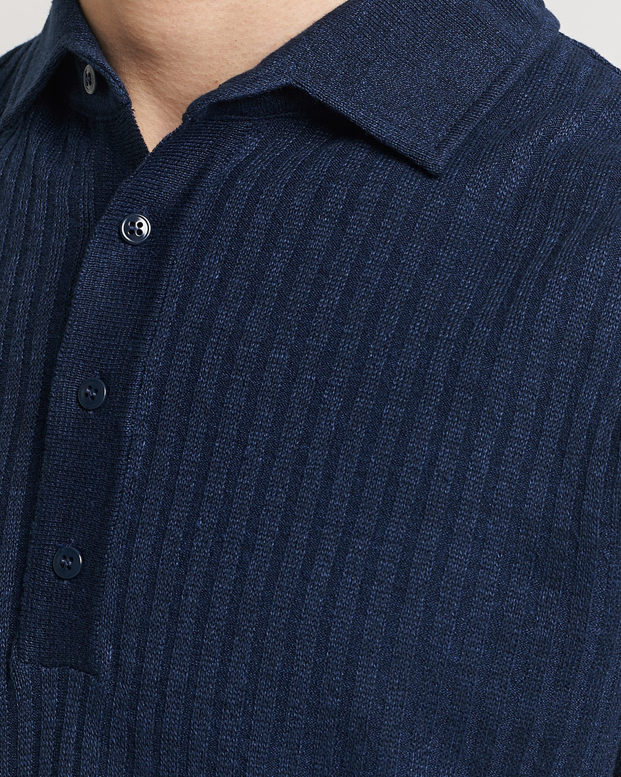 Mies | Pikeet | Lardini | Structured Linen/Cotton Polo Navy