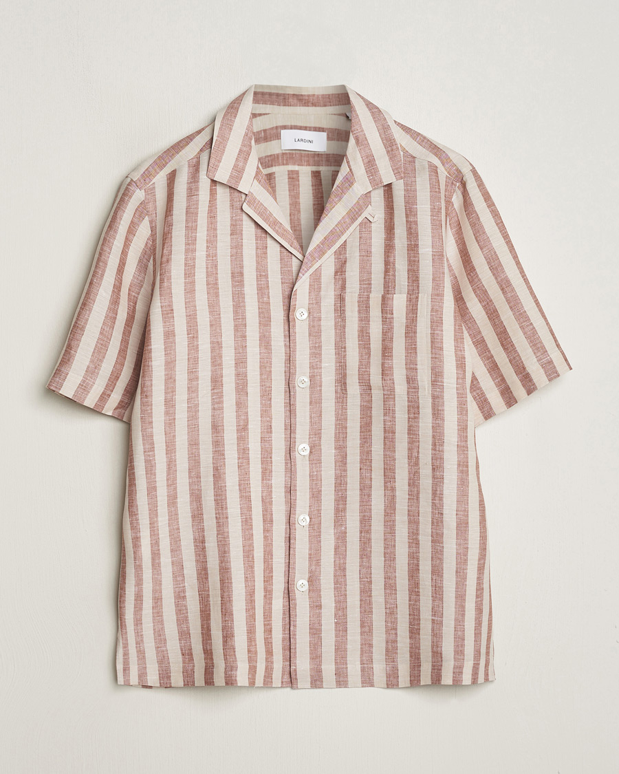 Mies | Kauluspaidat | Lardini | Striped Short Sleeve Linen Shirt Beige/Red
