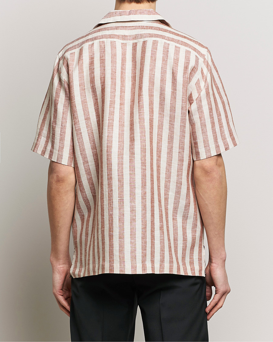 Mies | Kauluspaidat | Lardini | Striped Short Sleeve Linen Shirt Beige/Red