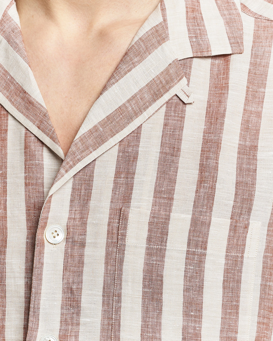 Mies | Kauluspaidat | Lardini | Striped Short Sleeve Linen Shirt Beige/Red
