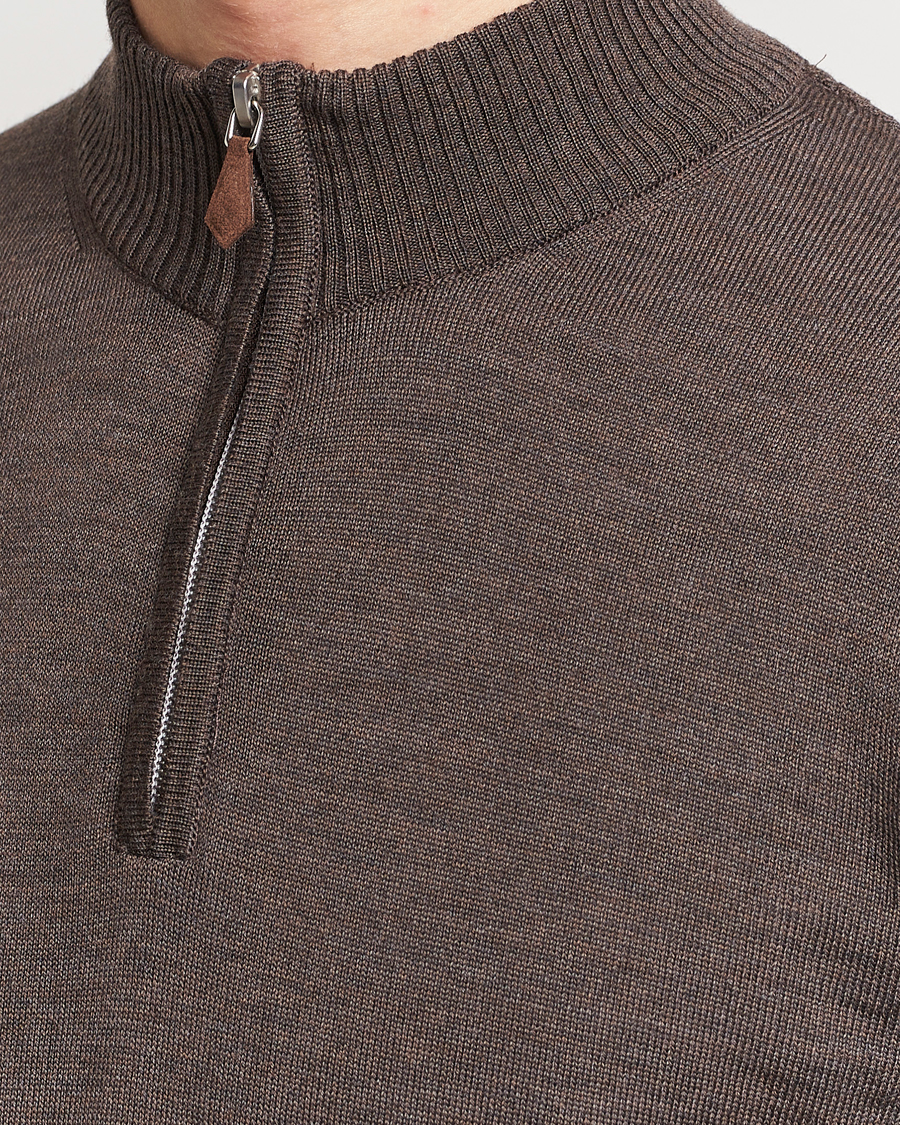 Mies | Puserot | Stenströms | Merino Half Zip Dark Brown