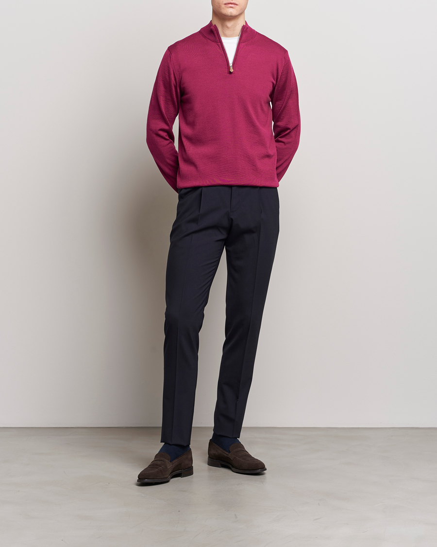 Mies | Puserot | Stenströms | Merino Wool Half Zip Wine