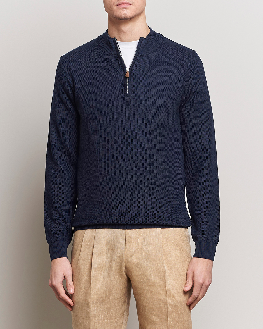 Mies | Puserot | Stenströms | Textured Merino Half Zip Navy