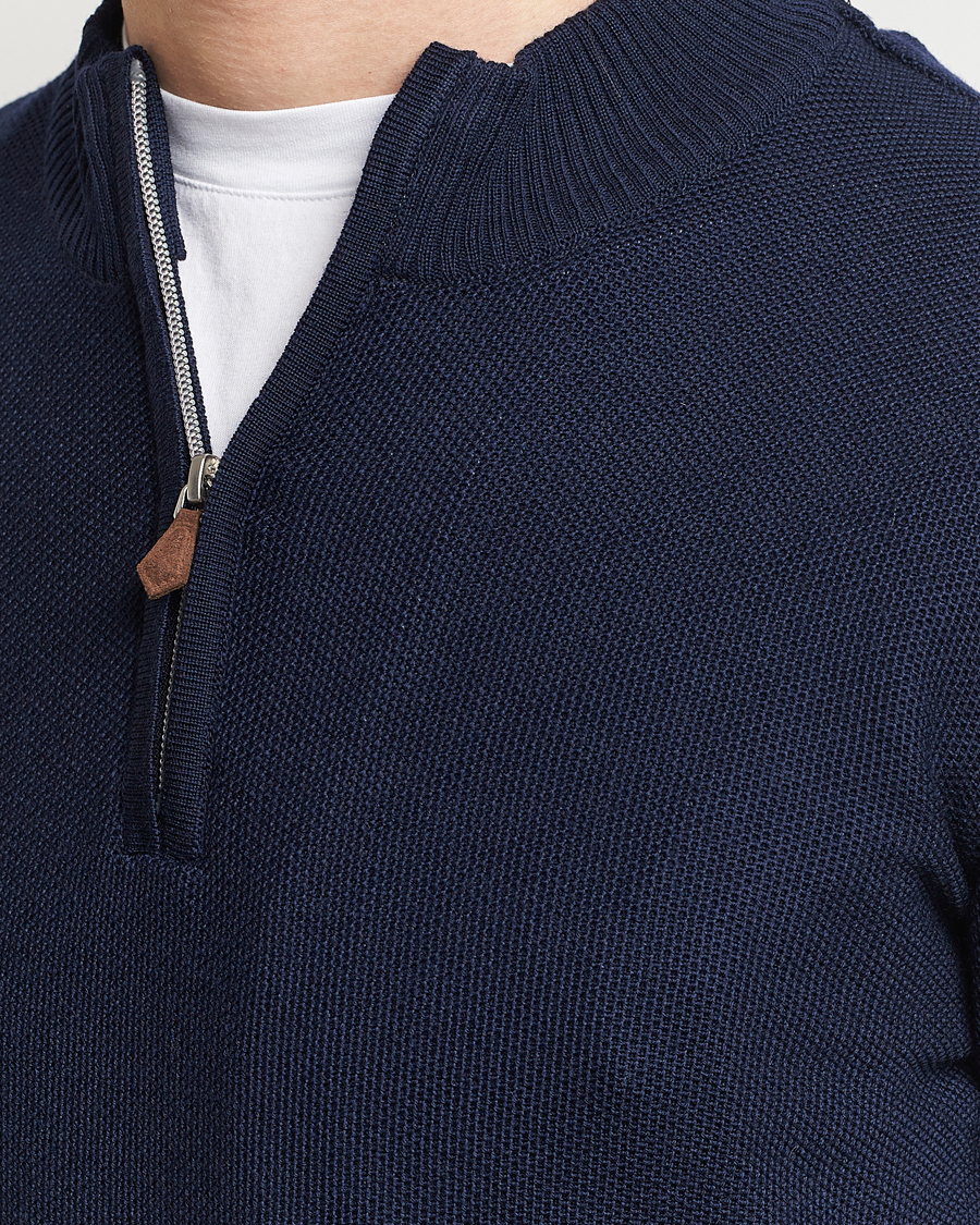 Mies | Puserot | Stenströms | Textured Merino Half Zip Navy