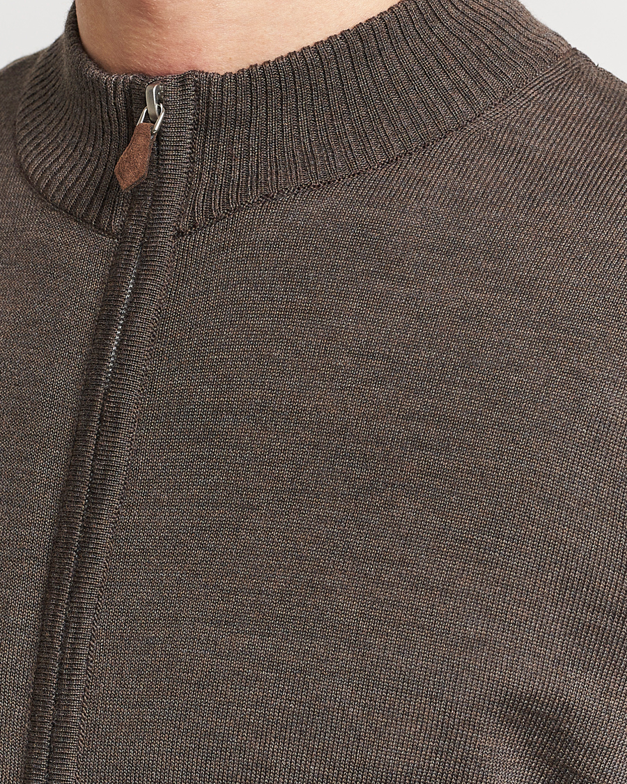 Mies | Puserot | Stenströms | Merino Wool Full Zip Brown