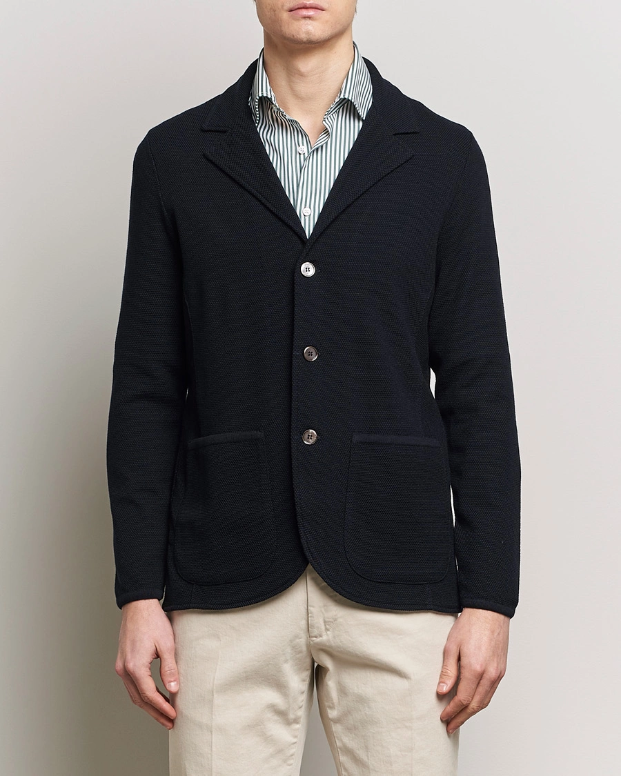 Herre | Blazere & jakker | Stenströms | Merino Wool Texture Knitted Blazer Navy