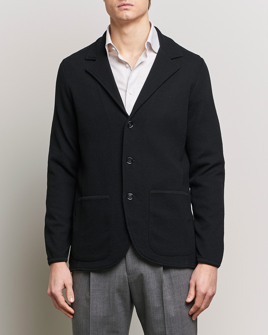 Mies |  | Stenströms | Merino Wool Texture Knitted Blazer Black