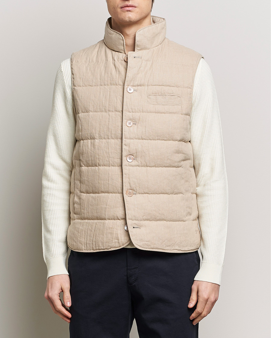 Mies | Takit | Stenströms | Linen Down Padded Button Vest Beige