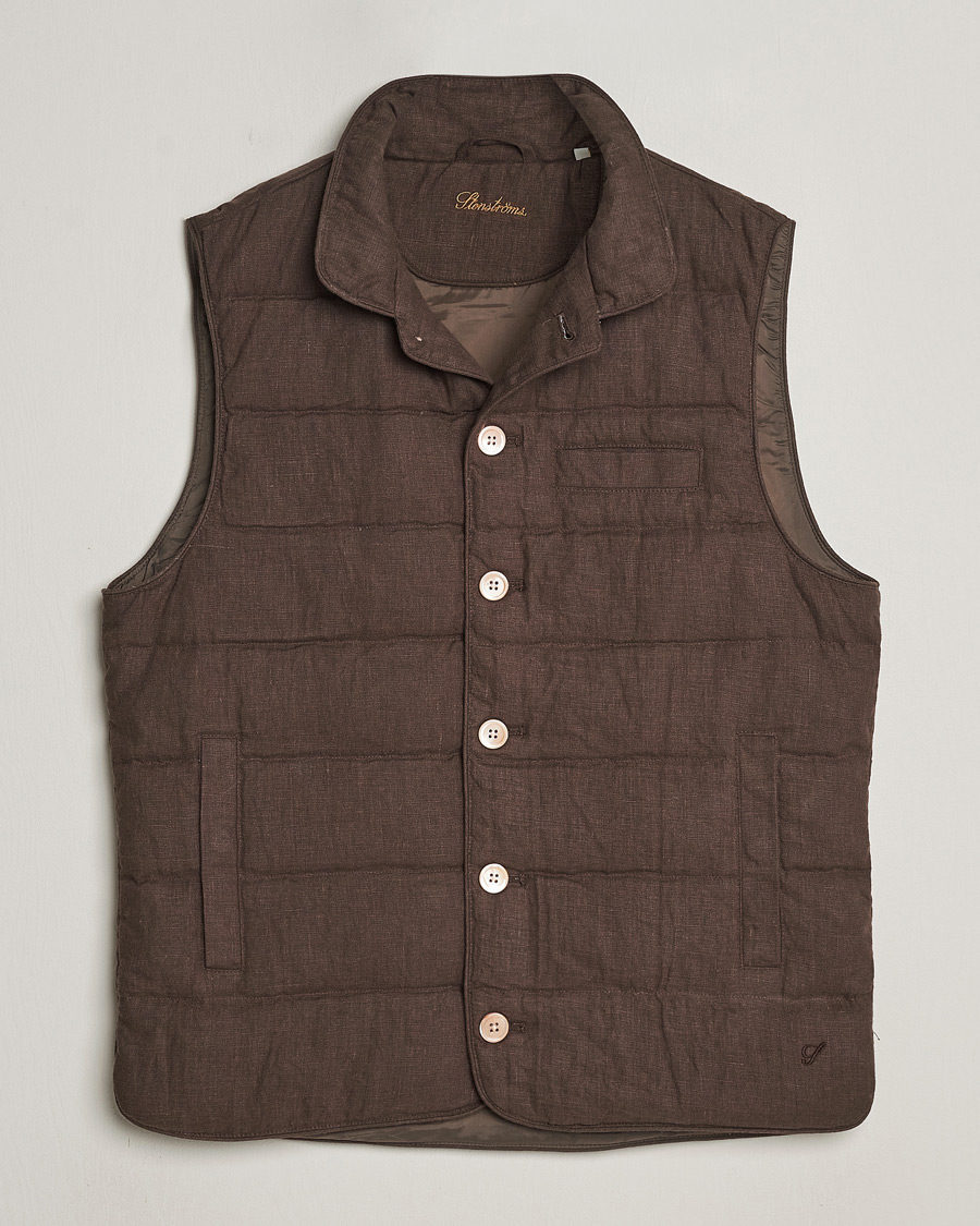 Mies | Takit | Stenströms | Linen Down Padded Button Vest Brown