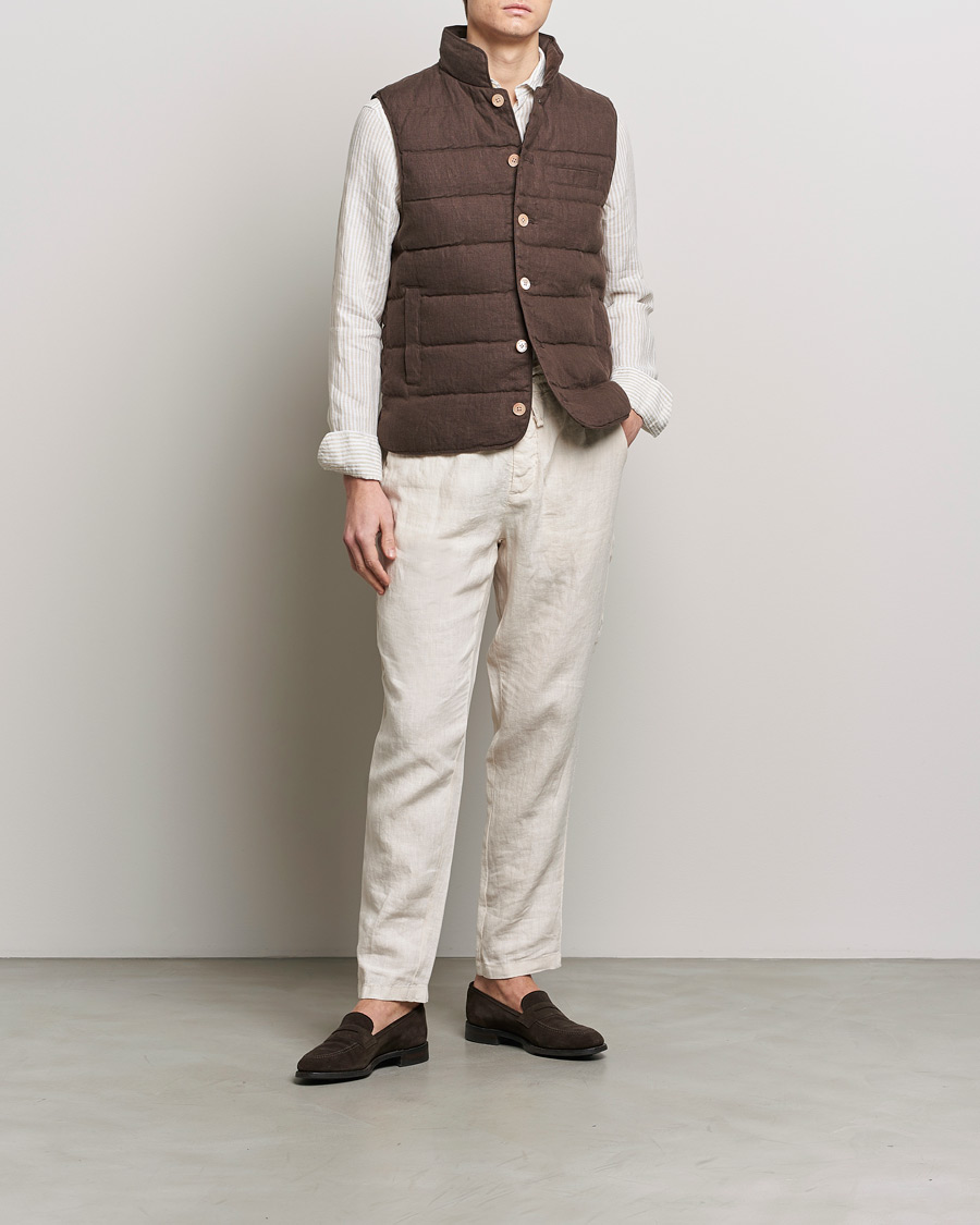 Mies | Takit | Stenströms | Linen Down Padded Button Vest Brown