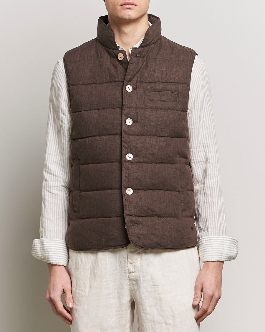 Mies | Syystakit | Stenströms | Linen Down Padded Button Vest Brown