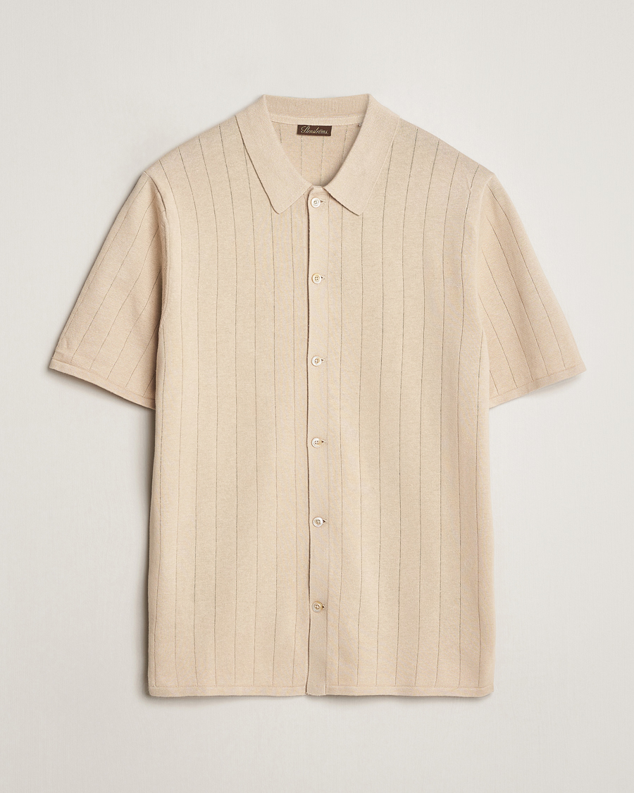 Mies | Pikeet | Stenströms | Linen/Cotton Rib Knitted Buttonthru Shirt Beige