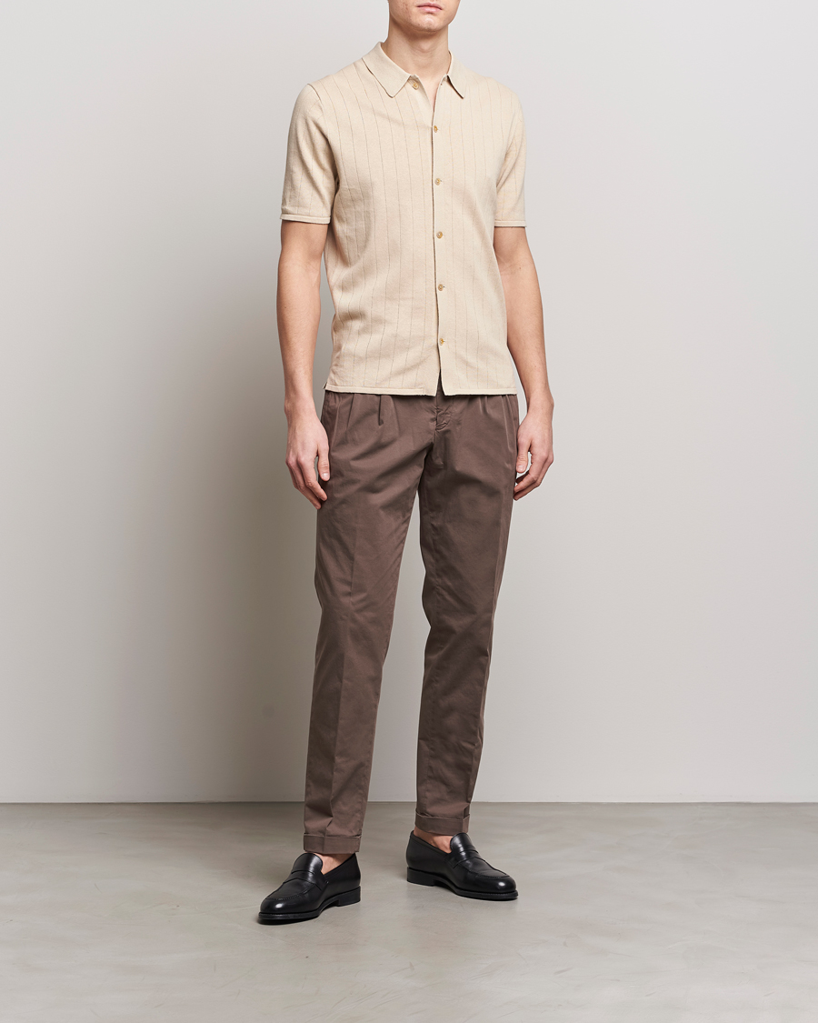 Mies | Pikeet | Stenströms | Linen/Cotton Rib Knitted Buttonthru Shirt Beige