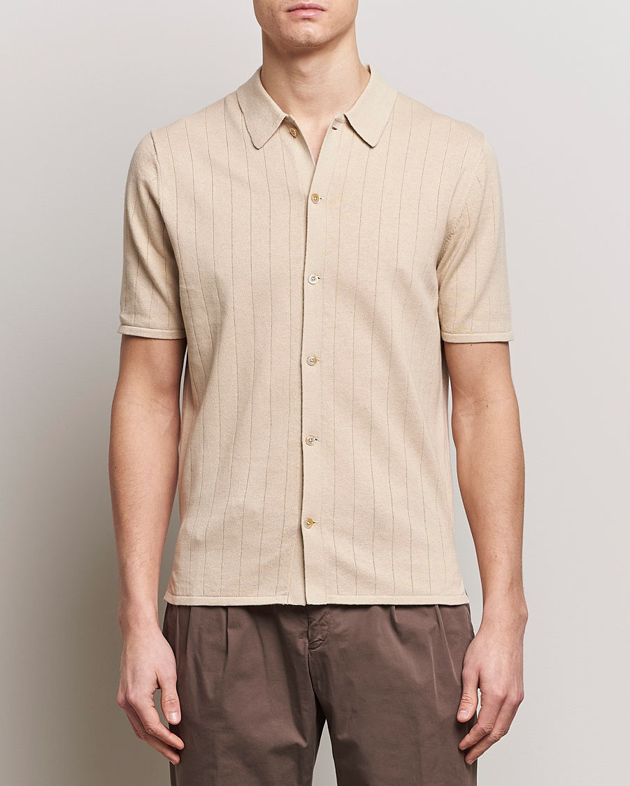 Mies | Pikeet | Stenströms | Linen/Cotton Rib Knitted Buttonthru Shirt Beige