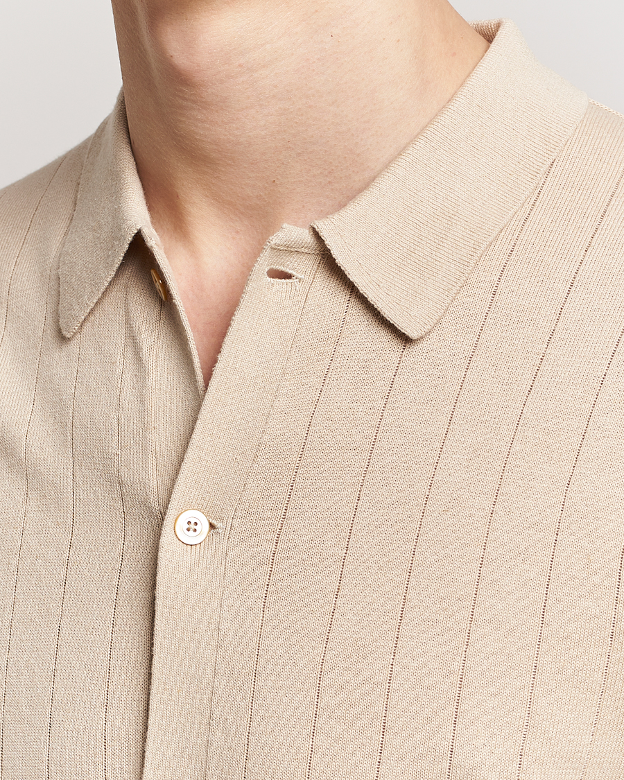 Mies | Pikeet | Stenströms | Linen/Cotton Rib Knitted Buttonthru Shirt Beige