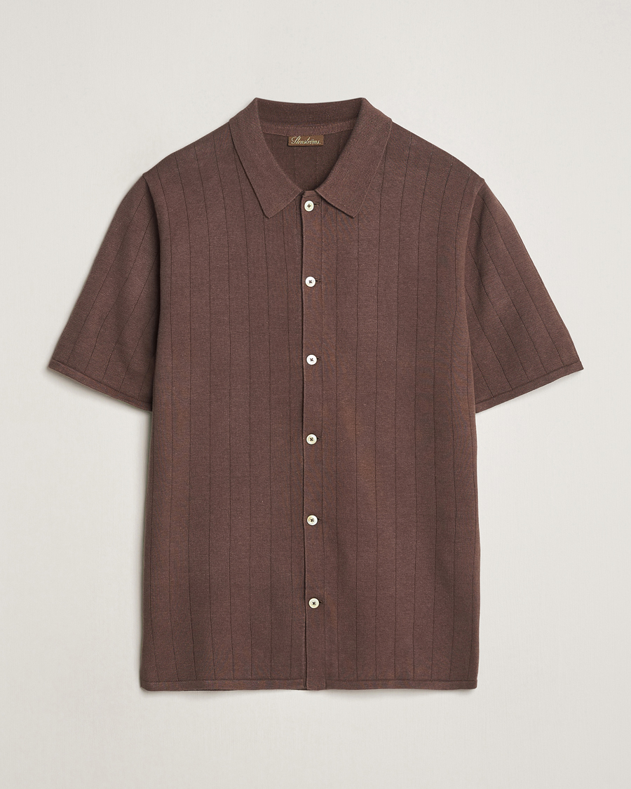 Mies | Pikeet | Stenströms | Linen/Cotton Rib Knitted Buttonthru Shirt Brown