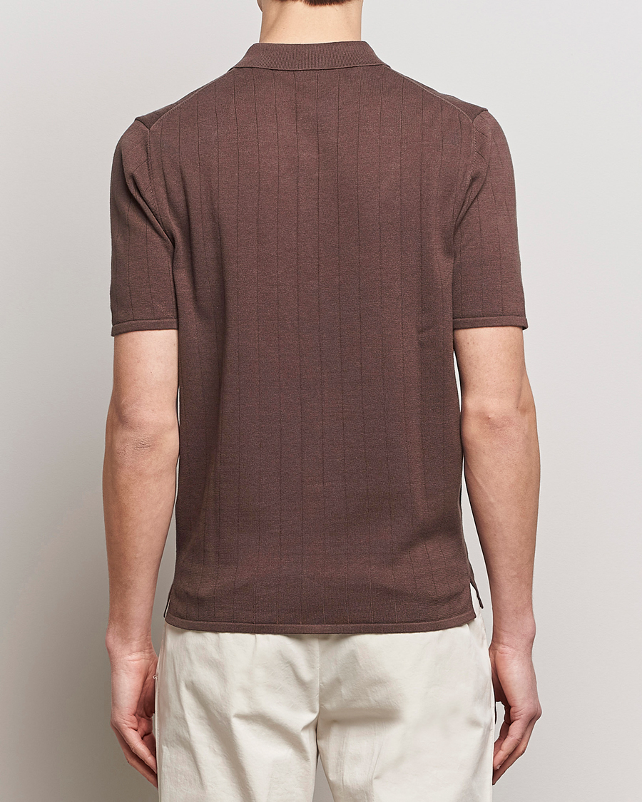 Mies | Pikeet | Stenströms | Linen/Cotton Rib Knitted Buttonthru Shirt Brown